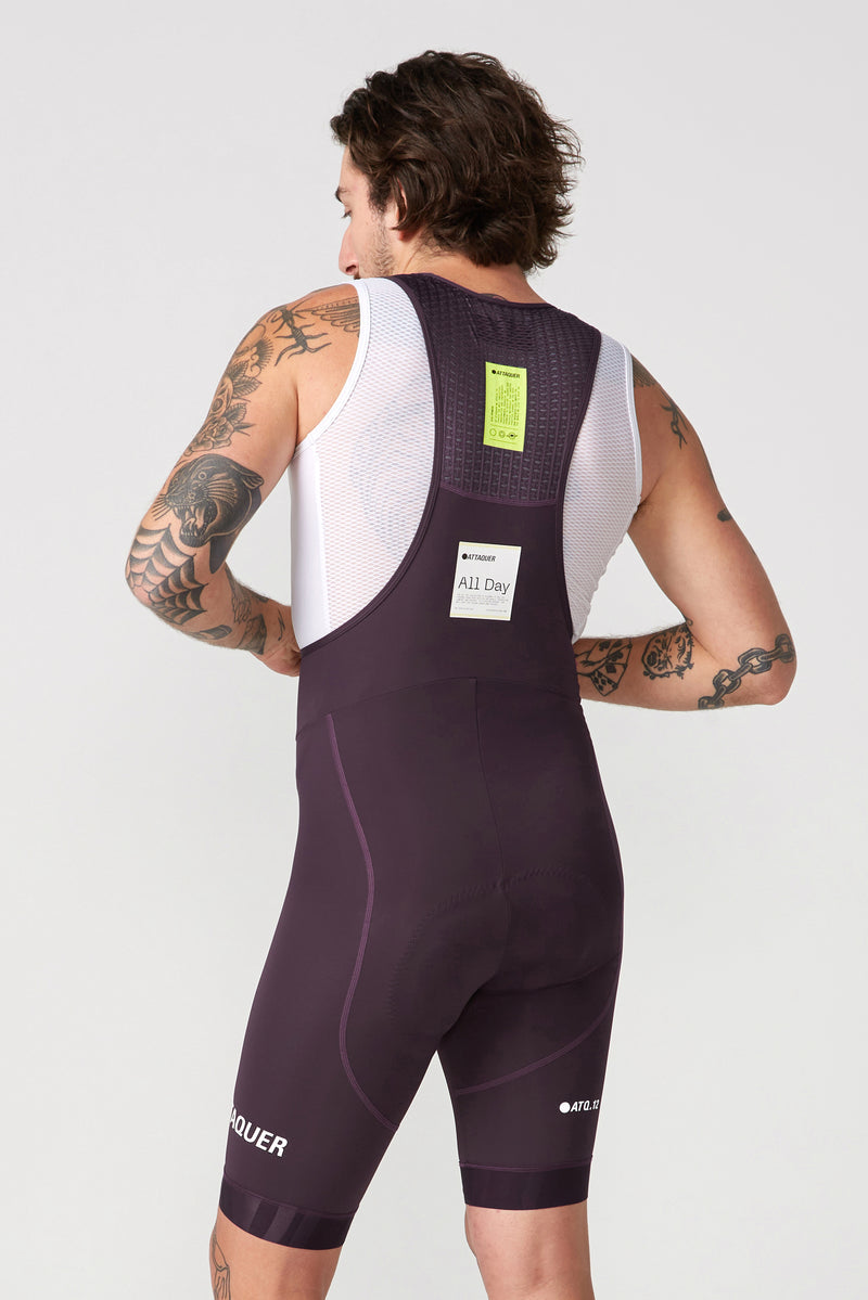 All Day Bib Short 2.0 Aubergine/White Reflective Logo