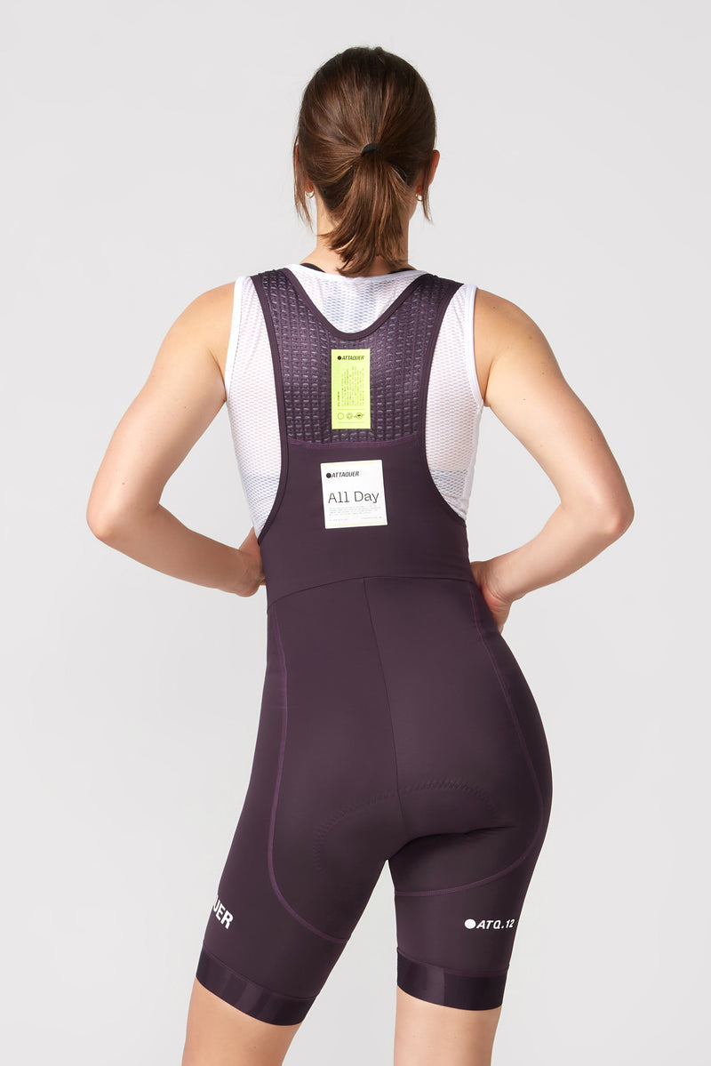 Women's All Day Bib Short Aubergine/White