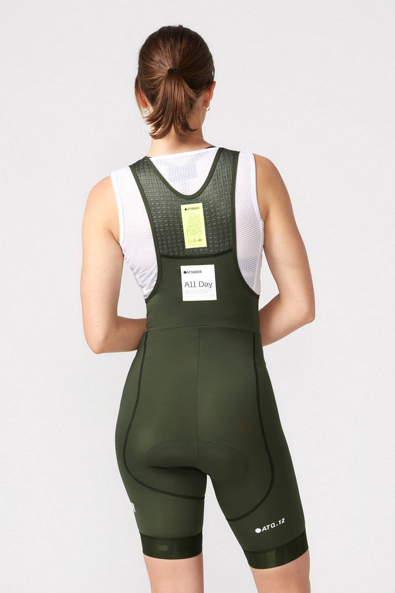 Women's All Day Bib Short 2.0 Pine/White Reflective Logo